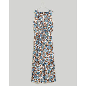 Madewell Sleeveless Blue V Neck Floral Print Midi Dress Size 0